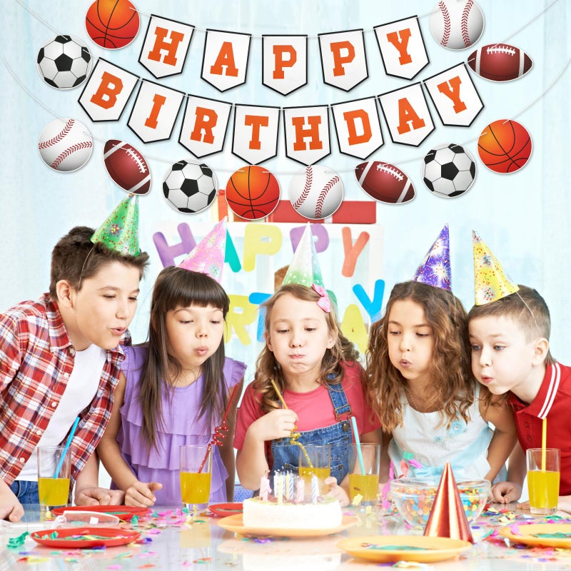 PEUTIER 3pcs Sports Birthday Banner - Happy Birthday Basketball Baseball Football Rugby Decorations for Photo Props Party Supplies - Image 4